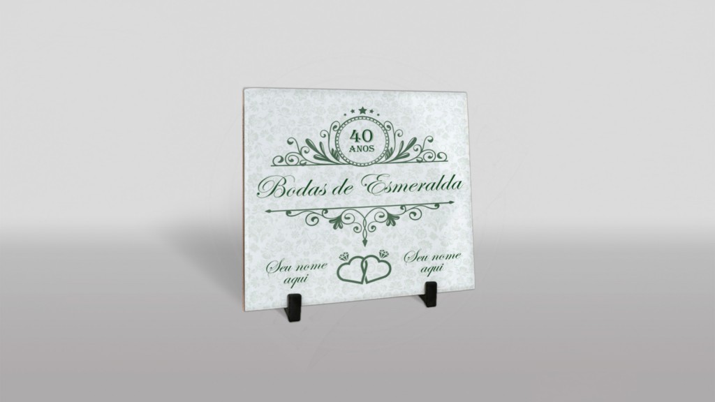ARTE PARA AZULEJO- BODAS DE ESMERALDA - 40 ANOS - ALIANÇAS CORAÇÃO-507