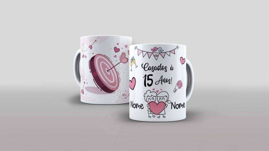ARTE PARA CANECA COM NOME - CASADOS A 15 ANOS-945