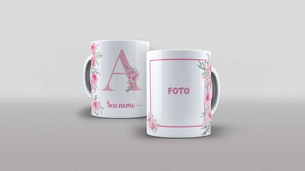 ARTE PARA CANECA - ALFABETO COM FOTO E NOME FLORAL- LETRA A-971