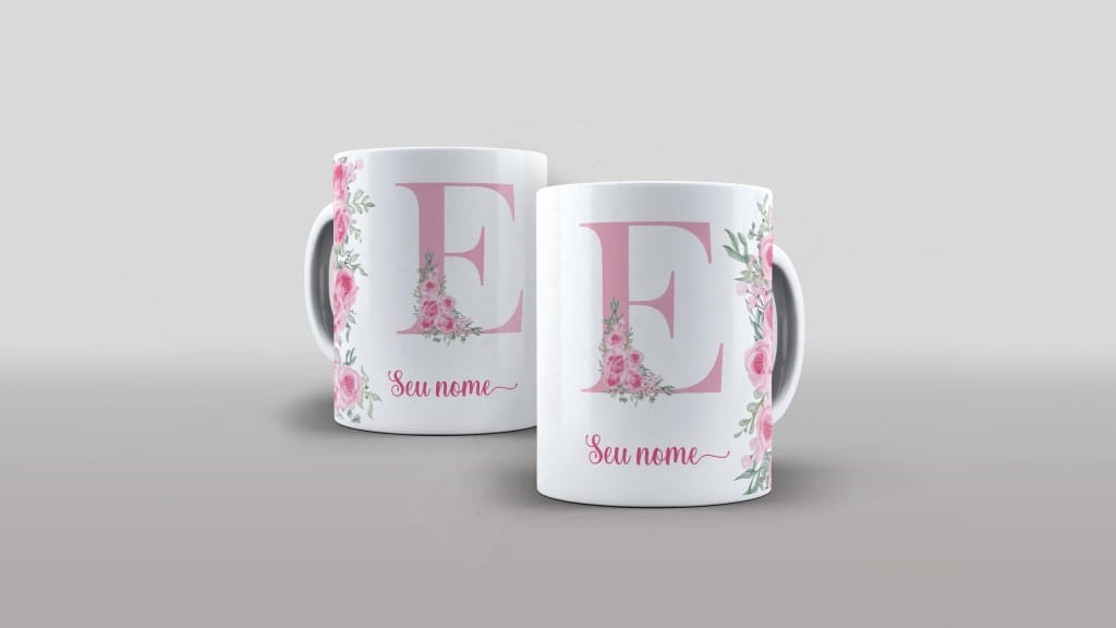 ARTE PARA CANECA - ALFABETO COM NOME FLORAL- LETRA E-978