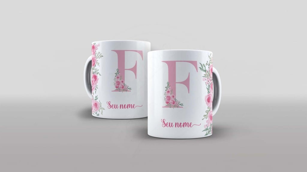 ARTE PARA CANECA - ALFABETO COM NOME FLORAL- LETRA F-980