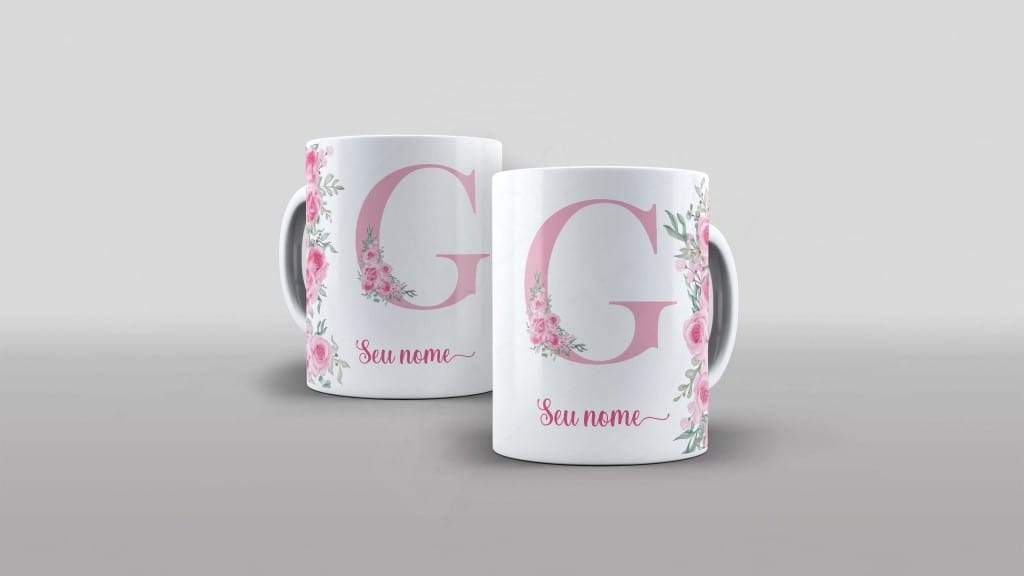 ARTE PARA CANECA - ALFABETO COM NOME FLORAL- LETRA G-982