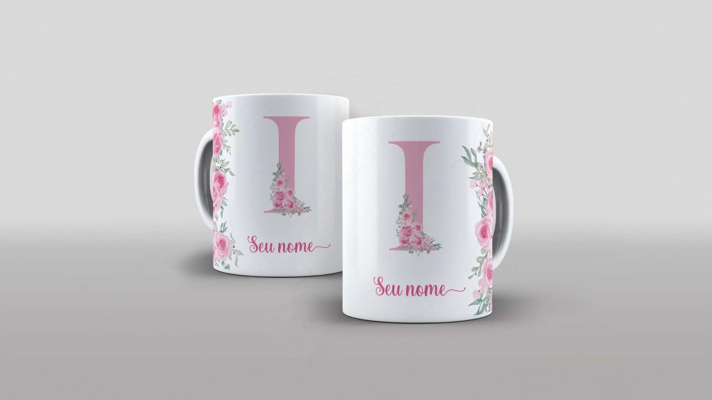 ARTE PARA CANECA -ALFABETO FLORAL COM NOME  - LETRA I-986