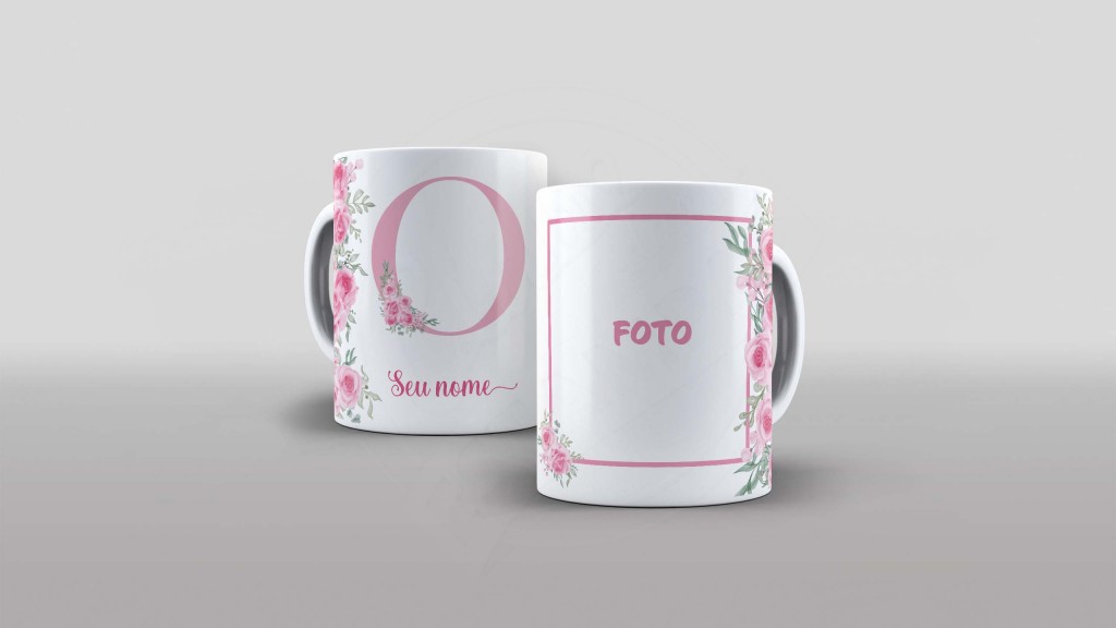ARTE PARA CANECA -ALFABETO COM FOTO E NOME FLORAL  - LETRA O-999