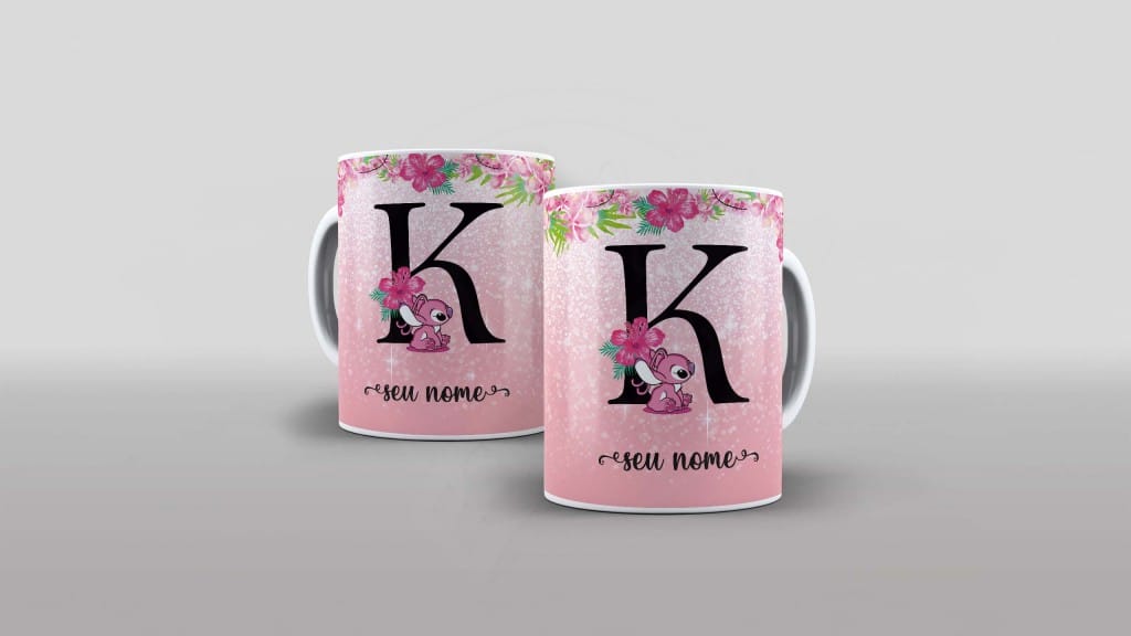 ARTE PARA CANECA  - ALFABETO - STITCH ANGEL - LETRA K-1099