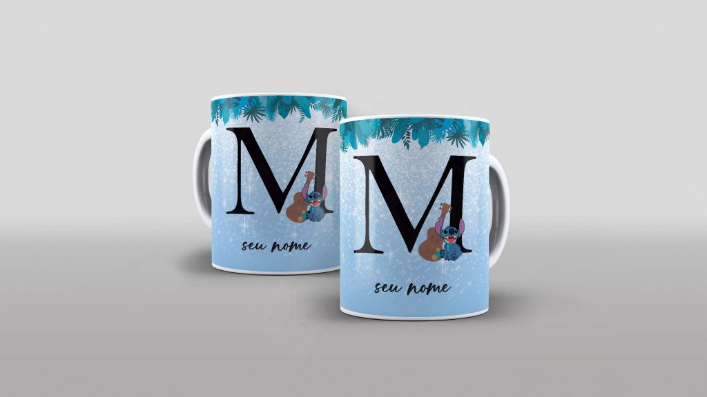 ARTE PARA CANECA  - ALFABETO - STITCH - LETRA M-1126