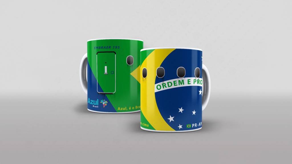 ARTE PARA CANECA - AZUL LINHAS AEREAS AVIÃO EMBRAER 195 PR-AYV-2918