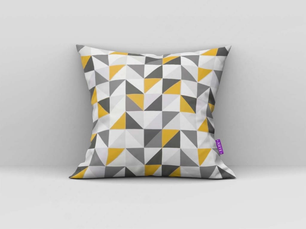 ARTE PARA ALMOFADA - GEOMÉTRICO ABSTRATO TRIÂNGULOS AMARELO E CINZA-4051
