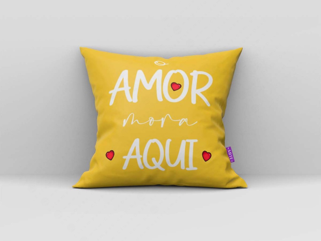 ARTE PARA ALMOFADA - KIT O AMOR MORA AQUI AMARELO GEOMÉTRICAS-4123