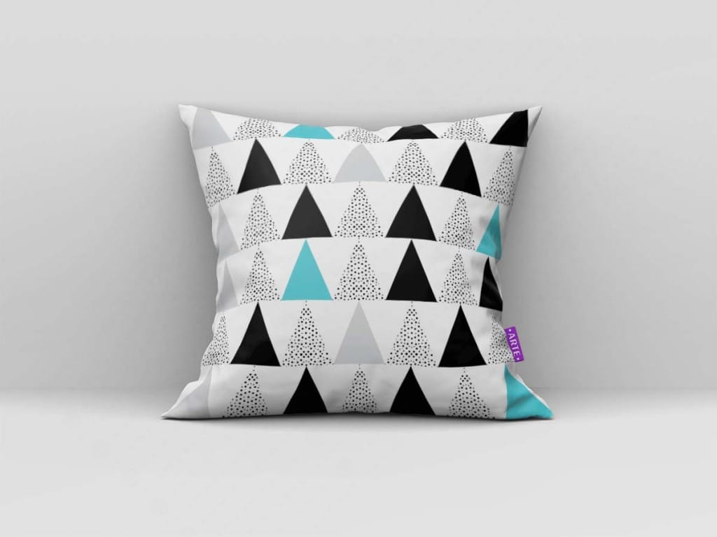 ARTE PARA ALMOFADA TRIÂNGULOS PRETO E TURQUESA - KIT HOME SWEET HOME GEOMÉTRICAS-4204