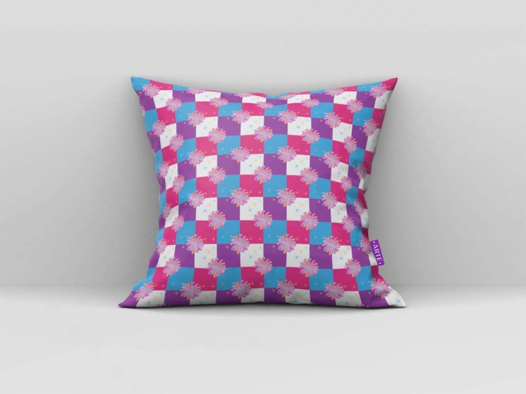 ARTE PARA ALMOFADA XADREZ COLORIDOS COM FLORES - KIT ABBY CADABBY DIGITAL-4720