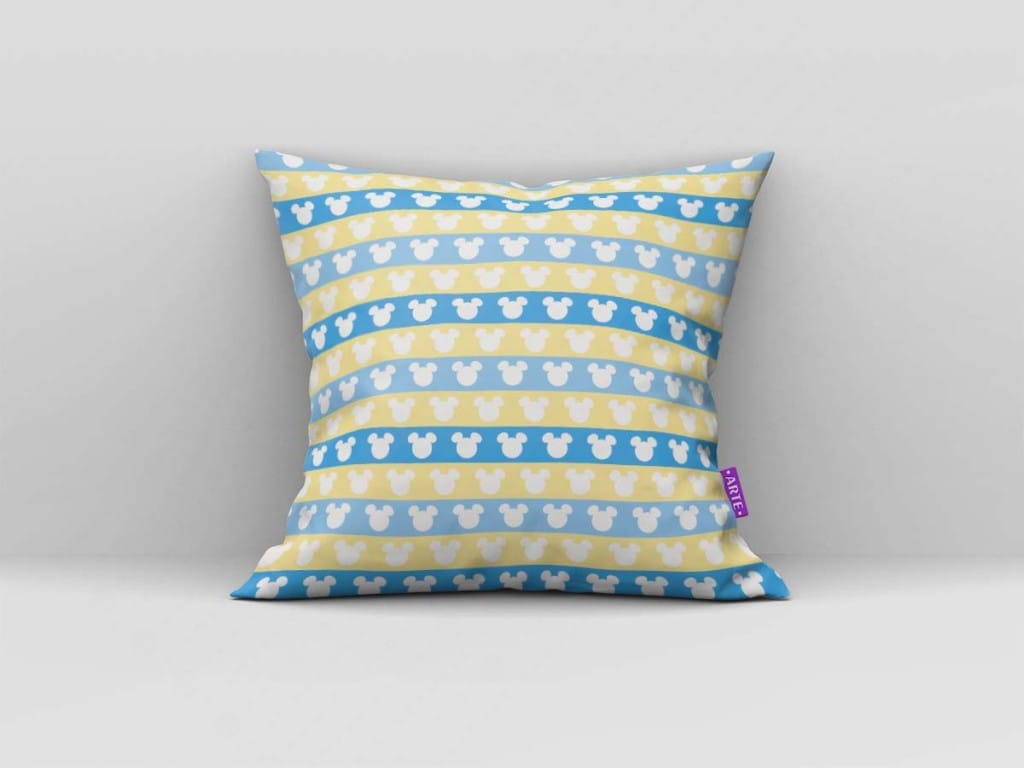 ARTE PARA ALMOFADA DE MINIATURAS COM LISTRAS - KIT BABY MICKEY MOUSE BLUE YELLOW DIGITAL PA-4767