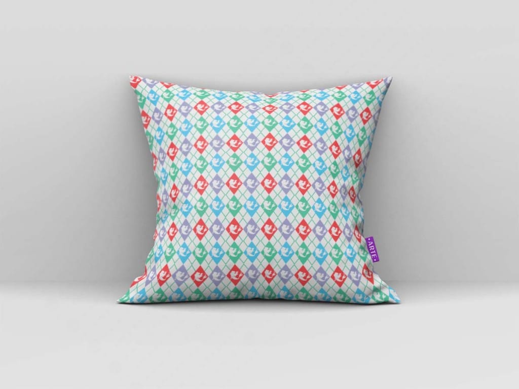 ARTE PARA ALMOFADA DE LOSANGOS COLORIDOS E MINIATURAS - KIT A PEQUENA SEREIA PAPEL DIGITAL-5183