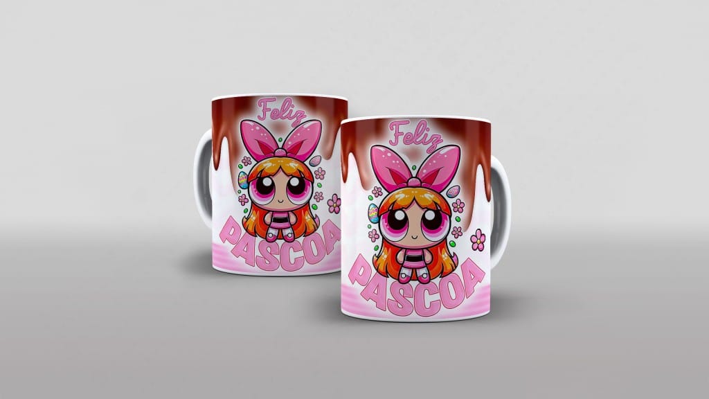 Arte florzinha feliz pascoa meninas super poderosas para caneca clube das estampas-6073