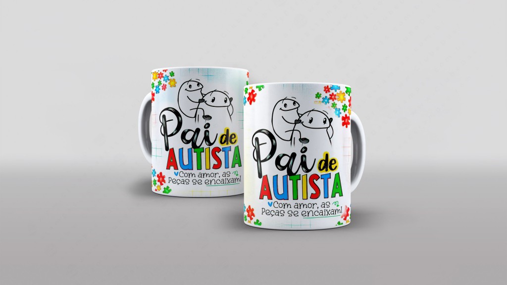 Arte pai de autista com amor as peças se encaixam para caneca clube das estampas-6191