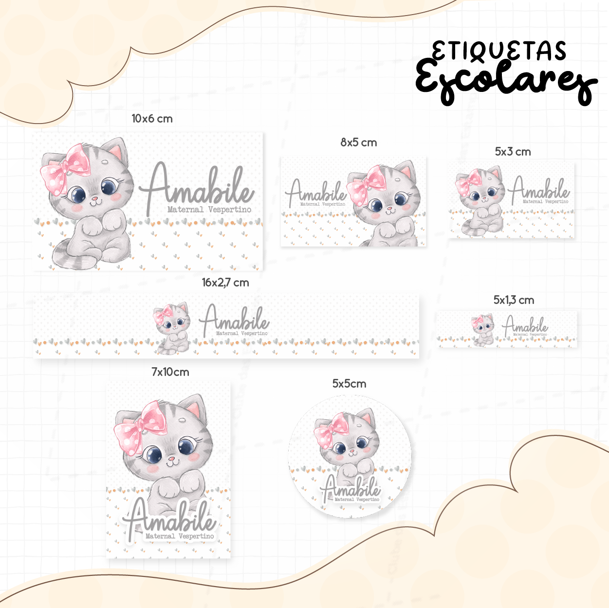 Arte etiquetas escolares Gatinha com nome-7940
