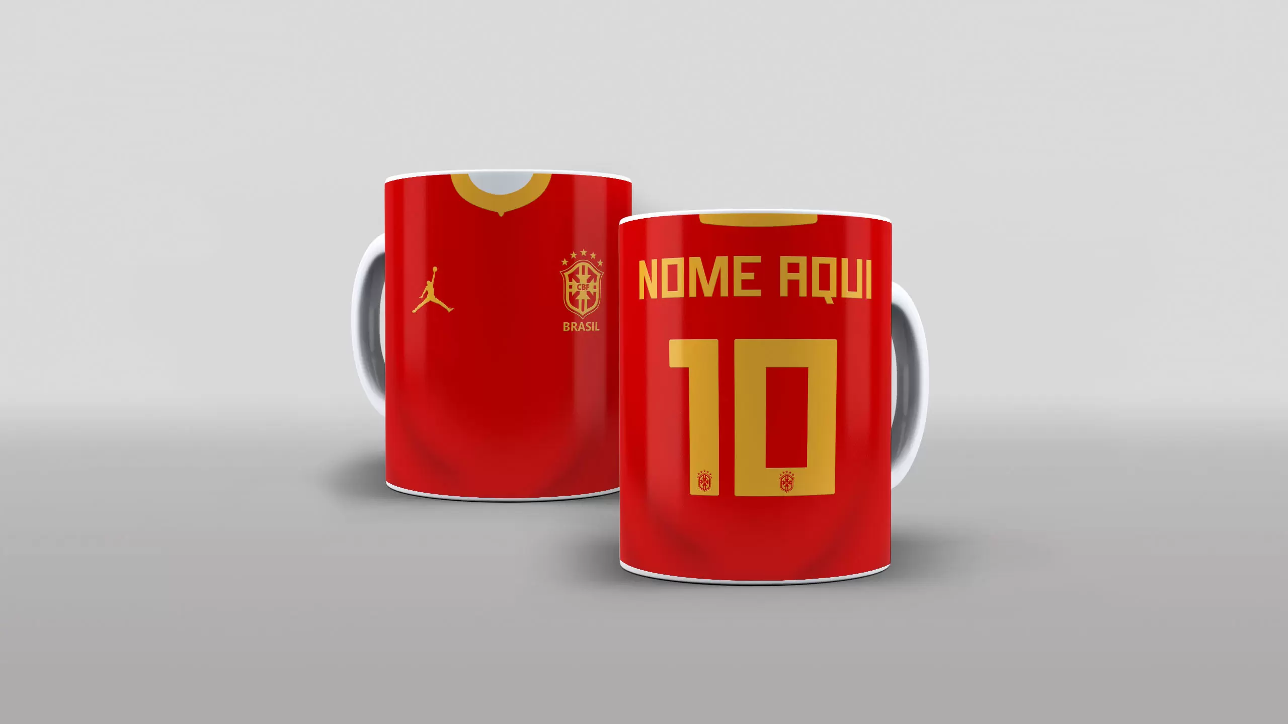 Arte para caneca estilo camiseta seleção brasileiro de futebol brasil camisa vermelha e dourado